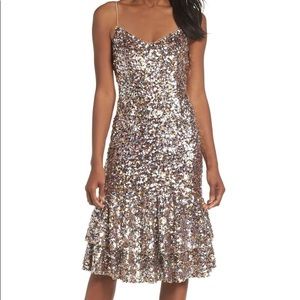 Adrianna Papell Ruffle Sequin Midi Cocktail Dress